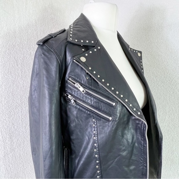 Religion Black Studded Soft Lamb Leather Biker Jacket UK Size 8 XS New - Picture 6 of 11